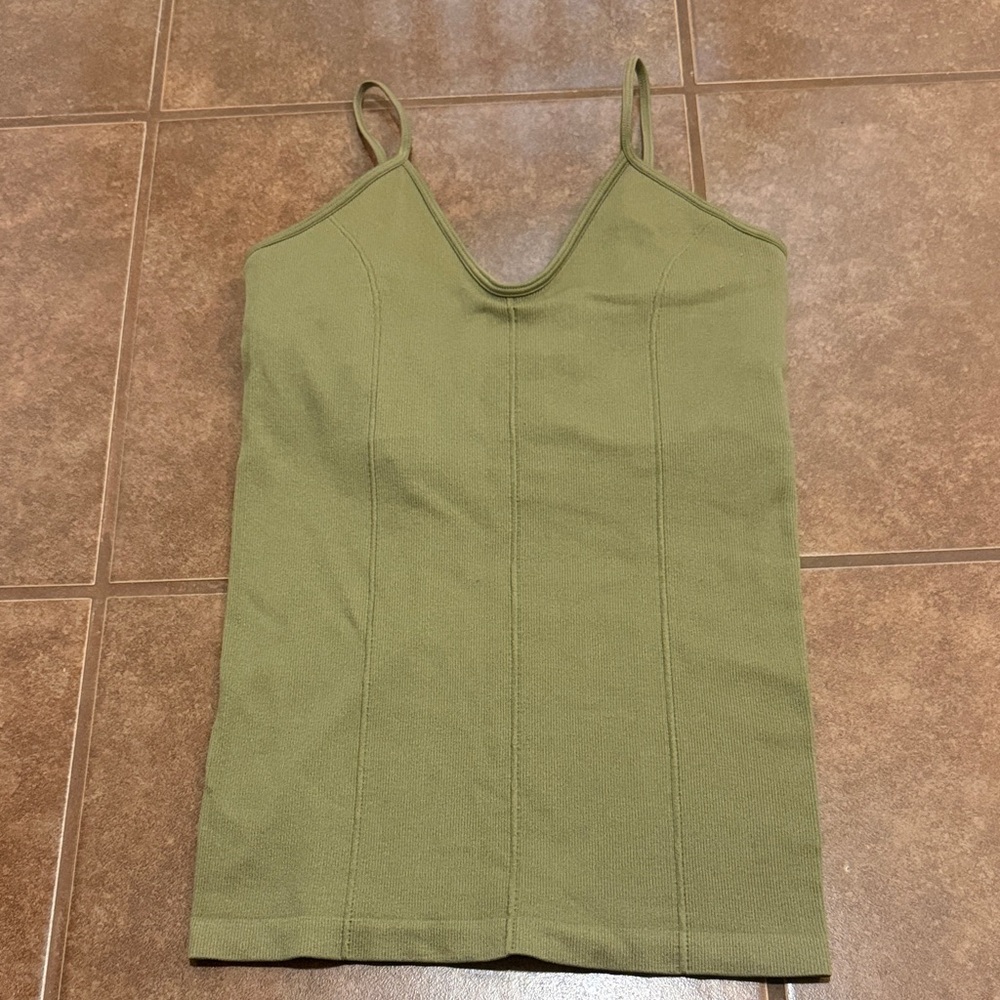 Aura Olive Green Ribbed V-Neck Camisole